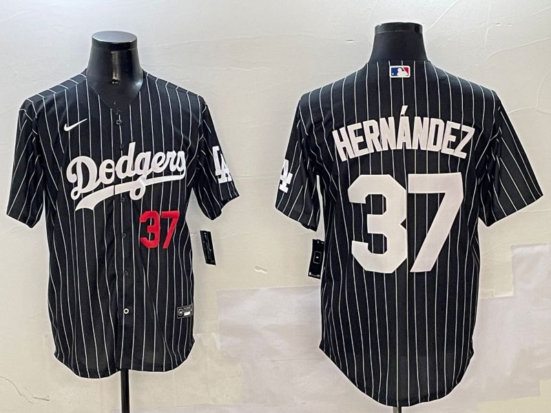 Men Los Angeles Dodgers #37 Hernandez Black Stripe Jointly Name 2025 Nike MLB Jersey style 7->los angeles dodgers->MLB Jersey